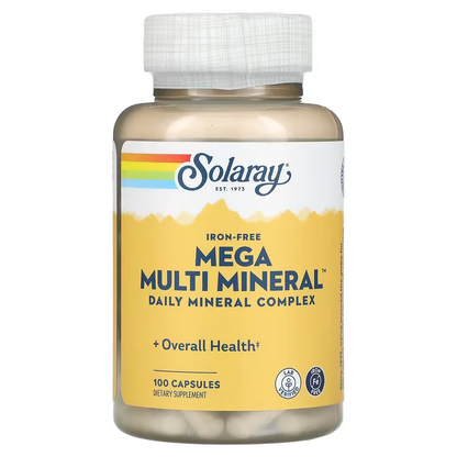 Solaray Mega Multi Mineral Iron Free 100 Capsules / 25 day supply Immunity Support Health Supplement