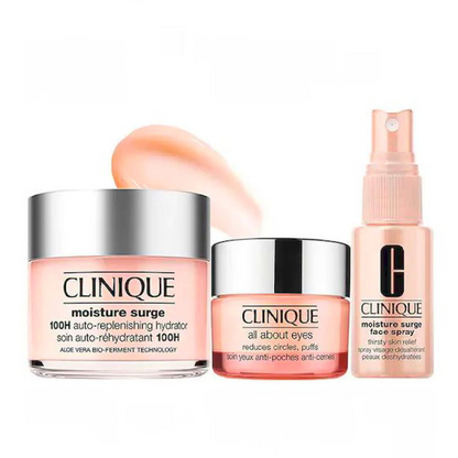 EXPIRY 2025 Clinique Moisture Surge 100H Auto Replenishing Hydrator 125ml + Clinique Moisture Surge Thirsty Skin Relief Face Spray + Clinique All About Eyes Cream - Clinique 100H Hydrator, Clinique Moisturizer, Clinique Mask