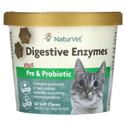 NaturVet Digestive Enzymes Plus Pre & Probiotic 60 Soft Chews