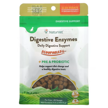 NaturVet Digestive Enzymes Pre & Probiotic For Cats Salmon Approx 45 scoops 157g