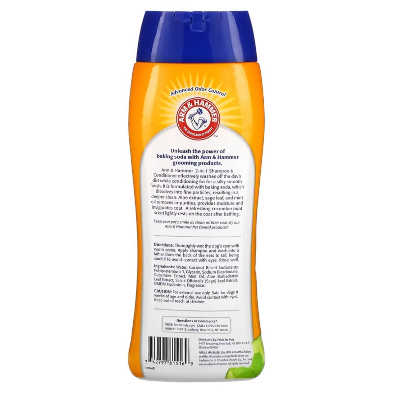 [With Deodorizing Baking Soda] EXPIRY 2026 Arm & Hammer 2-In-1 Shampoo & Conditioner For Dogs Cucumber Mint 591ml