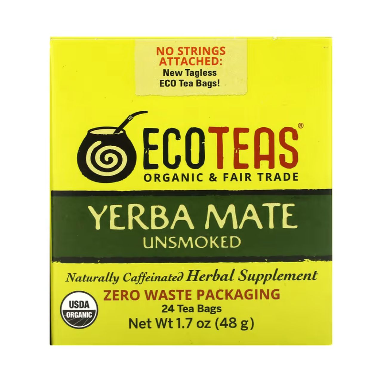 EXPIRY 2025 EcoTeas Yerba Mate Unsmoked Green Energy 24 Tea Bags 48g