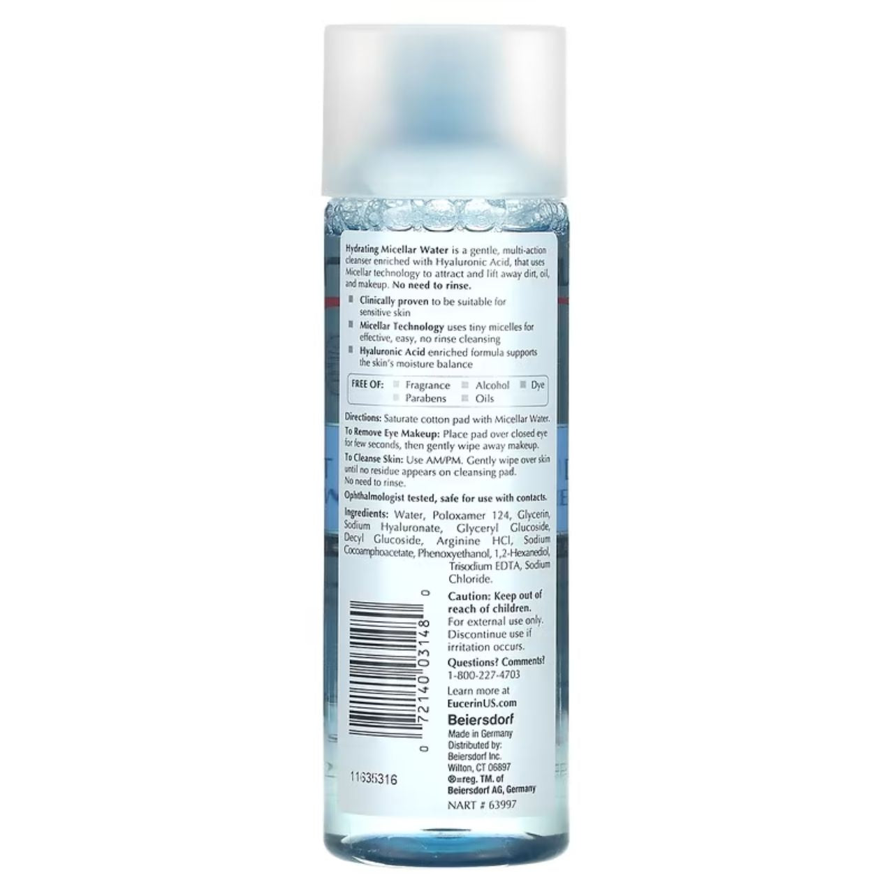 EXPIRY 2027 Eucerin Hydrating Micellar Water + Hyaluronic Acid 200ml Cleanses, Removes Makeup, Hydrates Skin