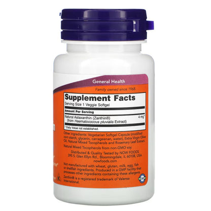 [Eye Health Support] EXPIRY 2026 NOW Foods Astaxanthin 4mg 60 Veggie Softgels Potent Free Radical Scavenger