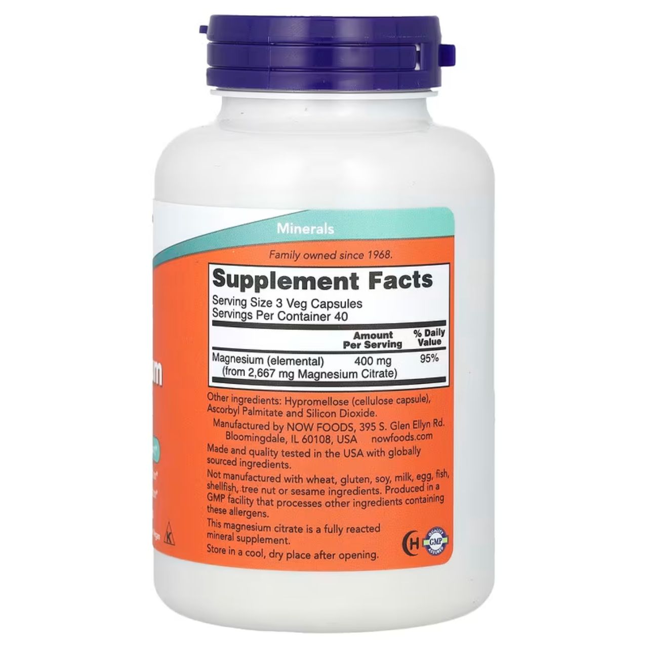 [Nervous System Support] EXPIRY 2028 NOW Foods Magnesium Citrate 120 Veg Capsules Supports Energy Production