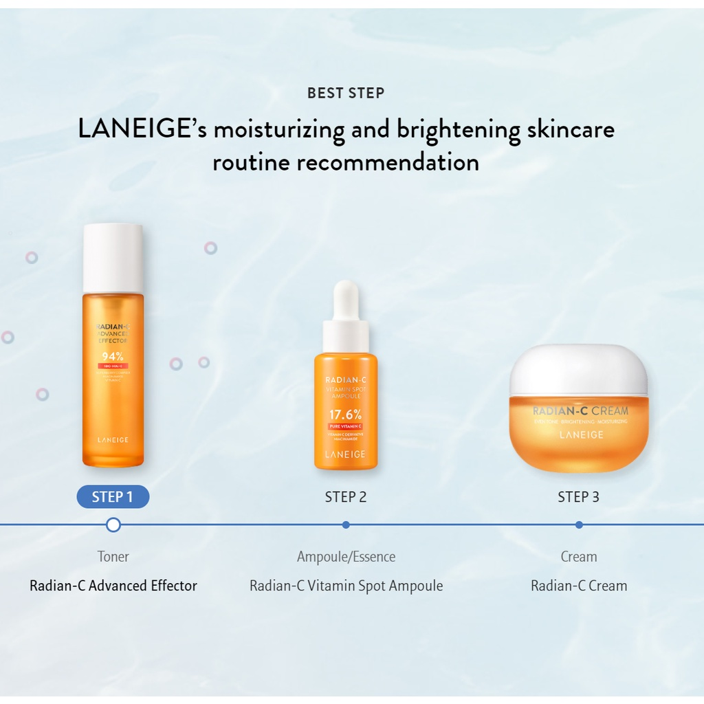 [EXPIRY 2027] Laneige Radian C Advanced Effector 150ml + 60pcs Cotton Pad - For All Skin Types, Laneige Facial Toner