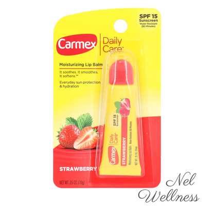 [Great For Travel] Carmex Daily Care Moisturizing Lip Balm Strawberry SPF 15 10g Cream Soothes Heals