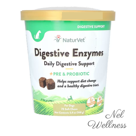 EXPIRY 2025 NaturVet Digestive Enzymes Daily Digestive Support + Pre and Probiotic For Dogs 70 Soft Chews