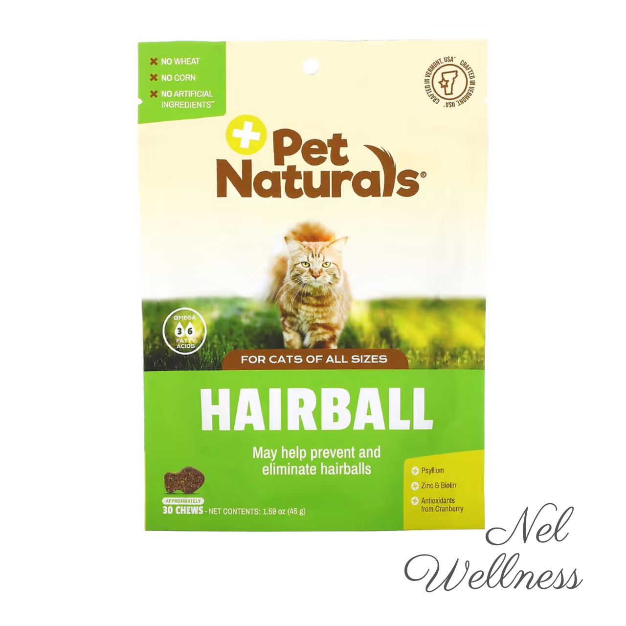 EXPIRY 2025 Pet Naturals Hairball For Cats All Sizes 30 Chews 45g with Psyllium, Zinc, Biotin, Antioxidants