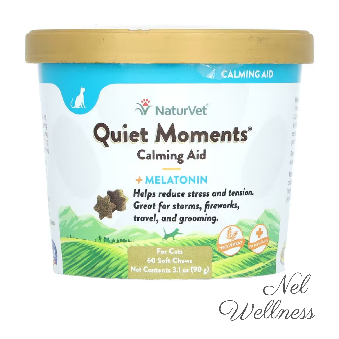 EXPIRY 2026 NaturVet Quiet Moments Calming Aid + Melatonin For Cats 60 Soft Chews 90g Reduce Stress and Tension