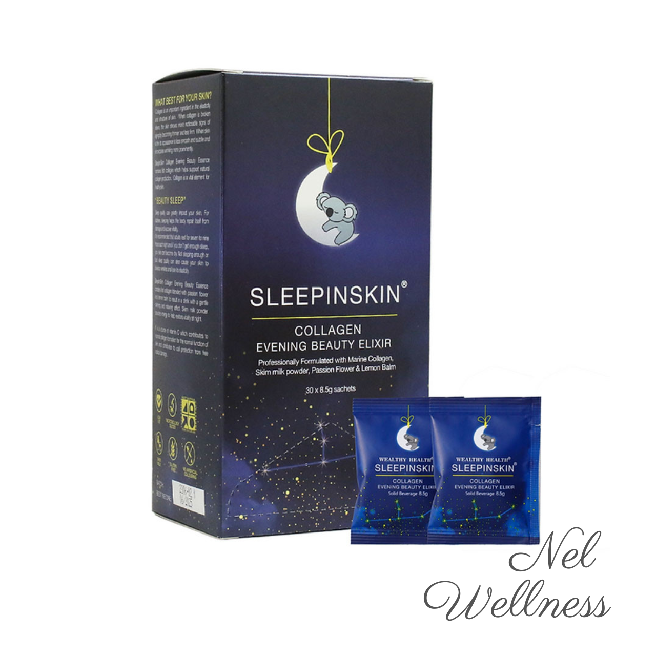 EXPIRY 2025 [Collagen & Better Sleep] Wealthy Health-SleepInSkin Skim Milk Powder With Collagen 8.5g X 30 Sachets 30 Day