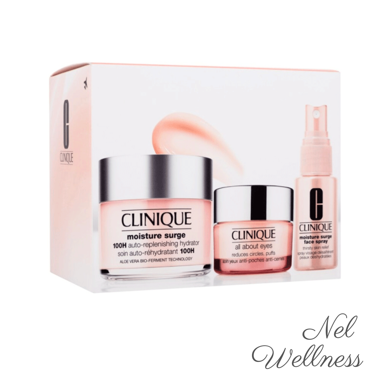 EXPIRY 2025 Clinique Moisture Surge 100H Auto Replenishing Hydrator 125ml + Clinique Moisture Surge Thirsty Skin Relief Face Spray + Clinique All About Eyes Cream - Clinique 100H Hydrator, Clinique Moisturizer, Clinique Mask