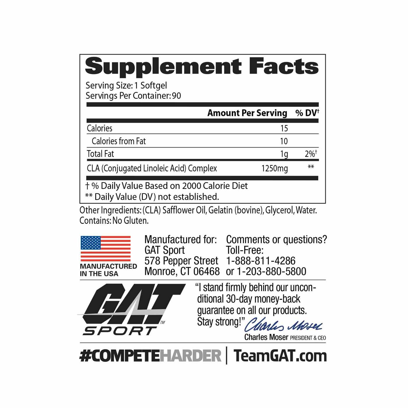 [Fat Loss Supplement] GAT CLA 1250mg 90 Softgels Conjugated Linoic Acid