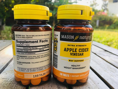 [Appetite Suppressant] Mason Natural Extra Strength Apple Cider Vinegar 100 Tablets 100 Day Supply