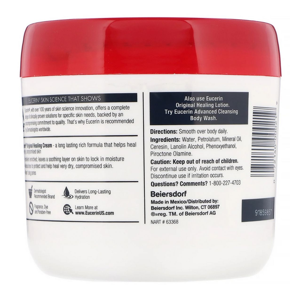 Eucerin Original Healing Cream For Extremely Dry Compromised Skin Fragrance Free 16oz / 454g