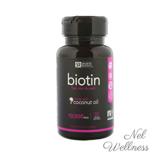 Sports Research Biotin with Organic Coconut Oil, 10,000mcg, 30 Veggie Softgels Healthy Skin Hair Nails